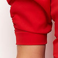 Red Pencil Dress made of slightly elastic fabric with puffy shoulders and floral embroidery - StarShinerS