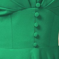 Rochie din material usor elastic verde in clos cu umeri bufanti si nasturi decorativi - PrettyGirl