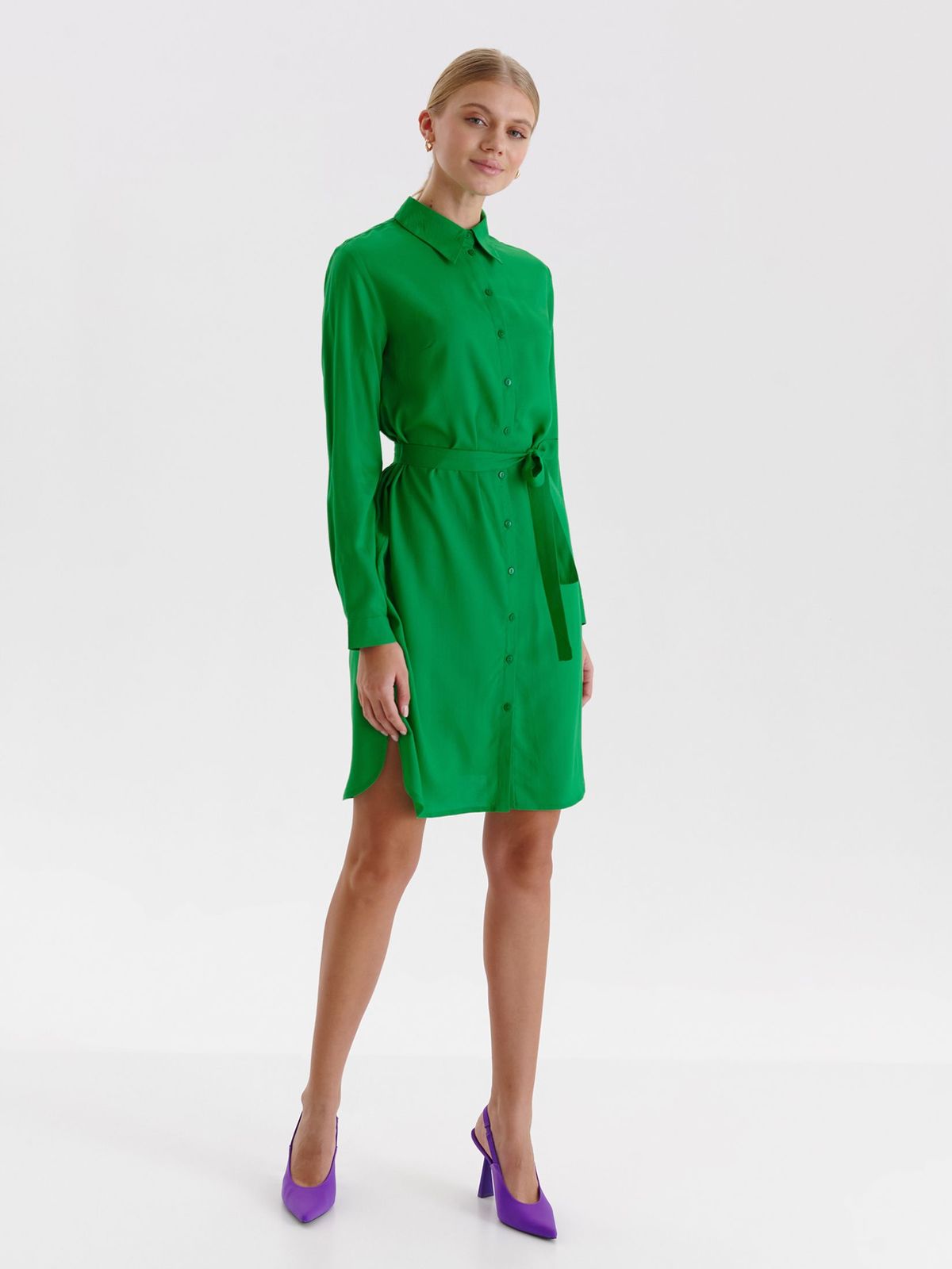 Green dress loose fit shirt dress thin fabric