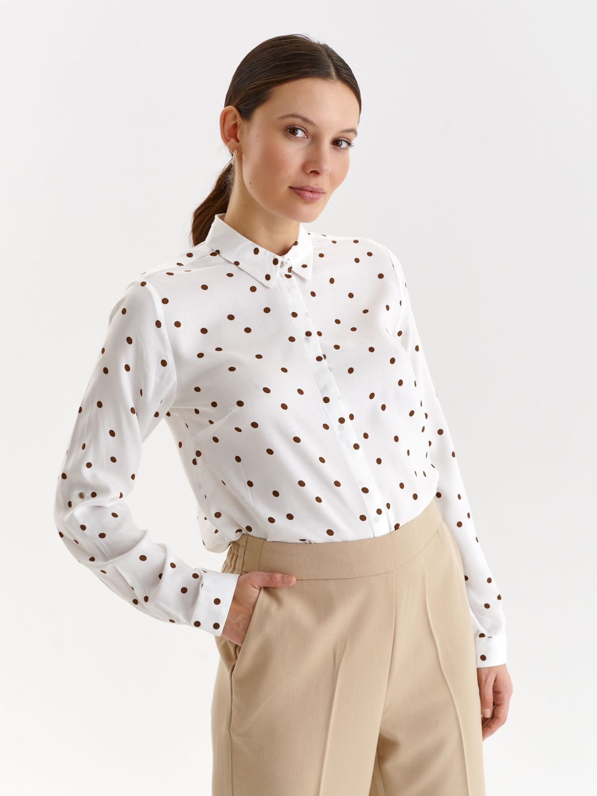Women`s shirt white long sleeve dots print