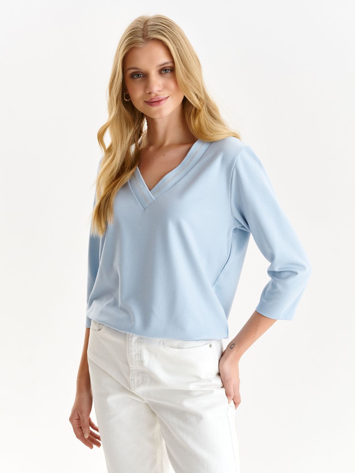 Bluza dama din material subtire albastru-deschis cu croi larg si maneci trei-sferturi - Top Secret