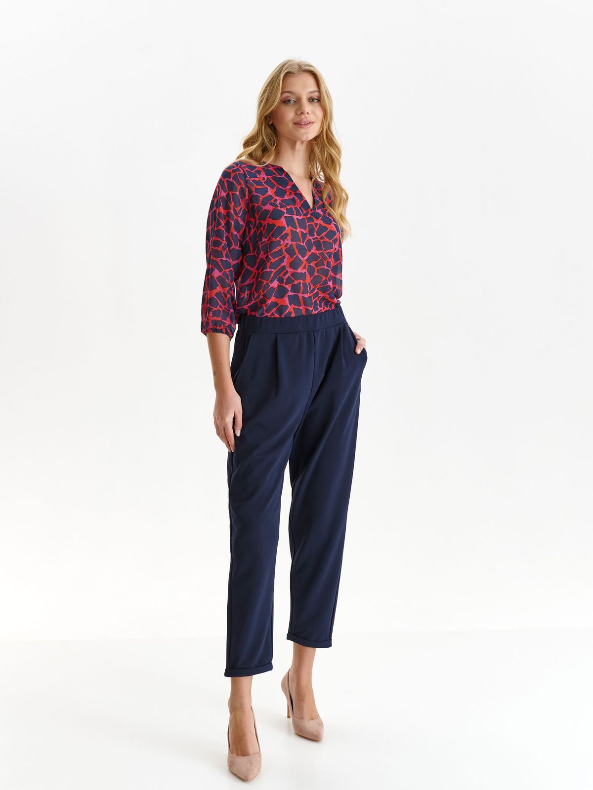 Bluza dama din georgette albastru-inchis cu croi larg si decolteu in v - Top Secret