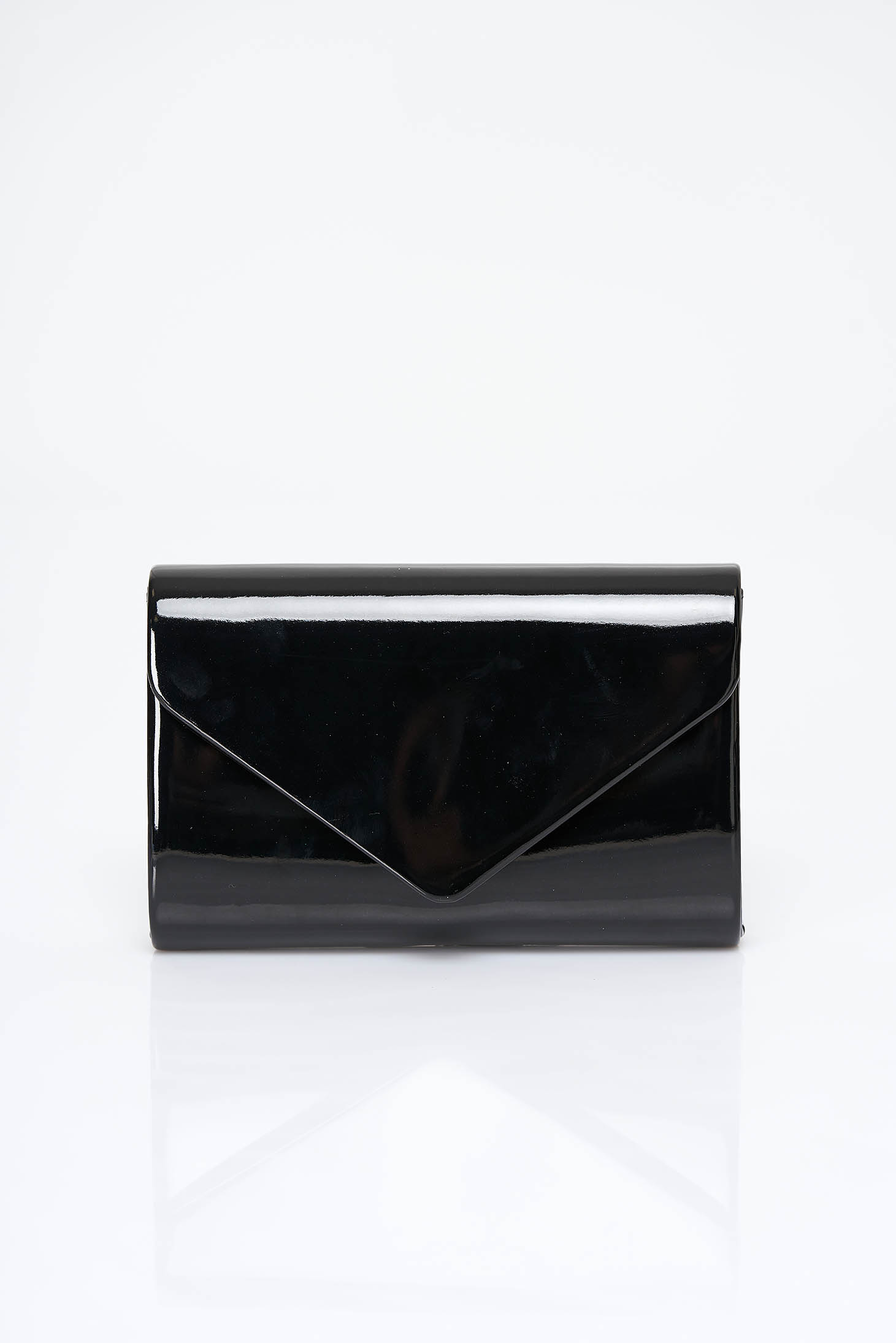 Black lacquered faux leather clutch bag for women 1 - StarShinerS.com
