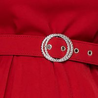 Piros harang rakott, pliszírozott ruha enyhén rugalmas szövetből 3d virágos díszítéssel kivágott ujjrészekkel