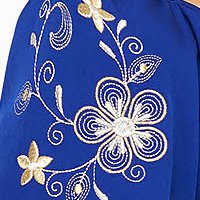 Rochie din stofa usor elastica albastra cu croi in a si broderie unica - StarShinerS
