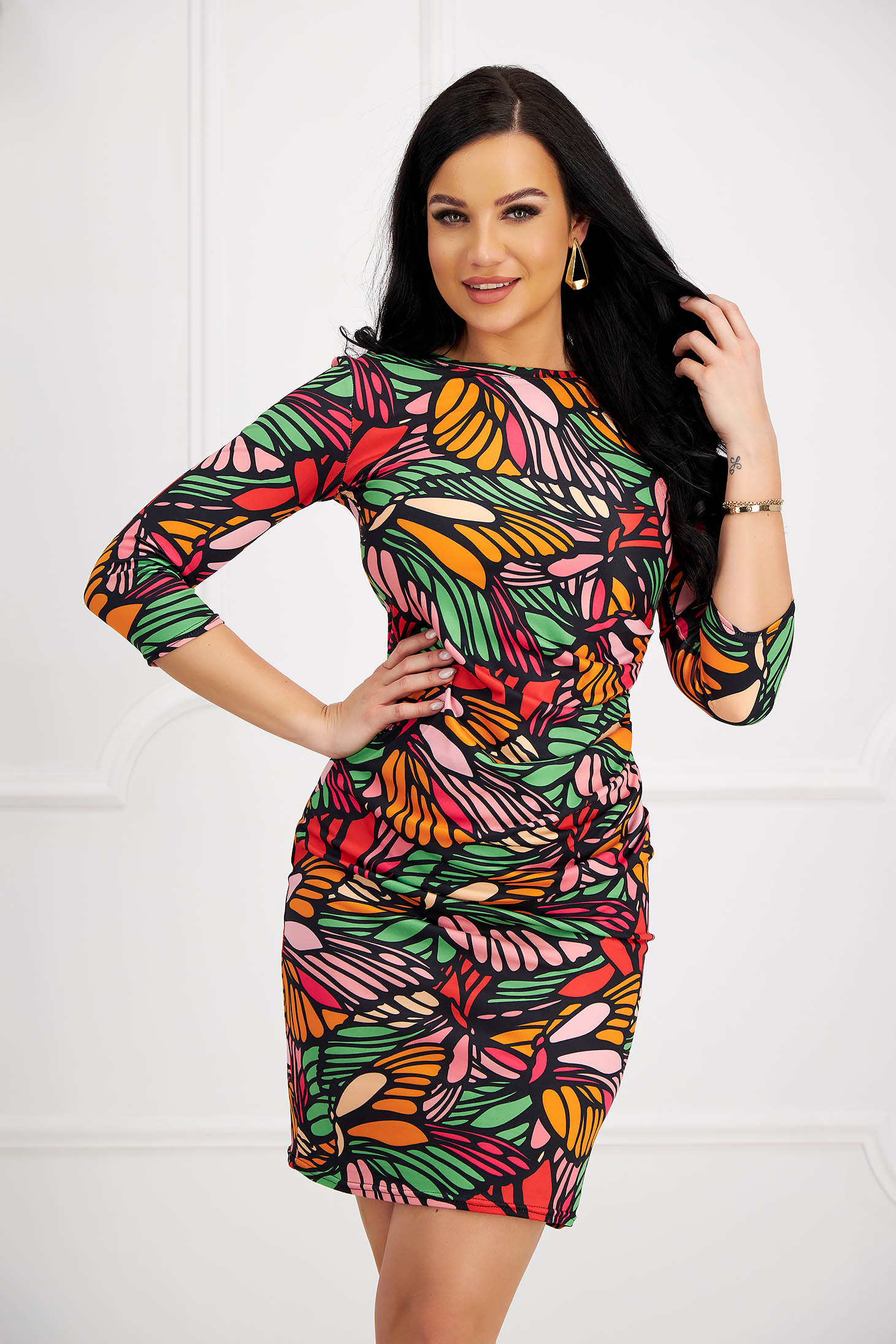 Lycra Pencil Dress with Material Draping and Digital Print - StarShinerS 1 - StarShinerS.com