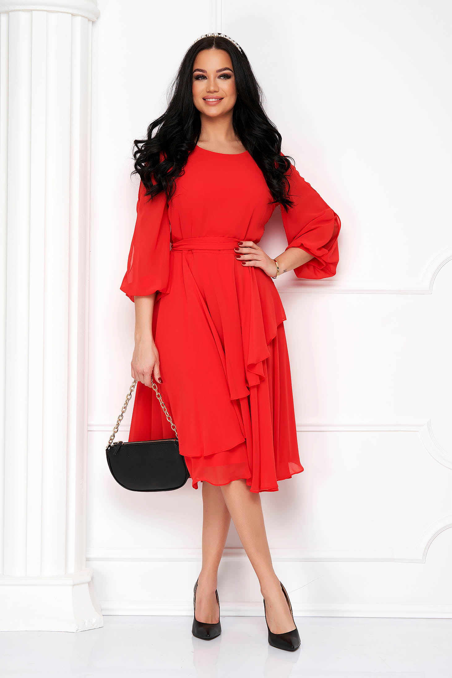 plus size red dress with sleeves