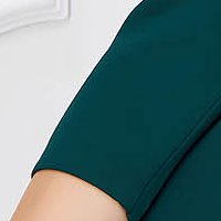 Rochie din neopren verde-inchis tip creion cu decolteu petrecut si umeri bufanti