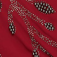 Rochie din voal rosu-inchis midi in clos cu aplicatii cu perle si pietre strass