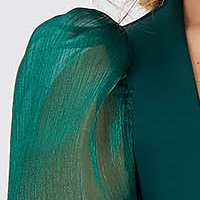 Rochie din neopren verde-inchis cu un croi mulat si maneci transparente bufante