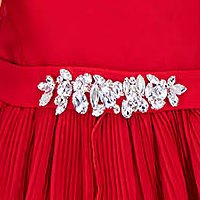 Pleated Red Voile Dress in A-line with Bare Shoulders - StarShinerS