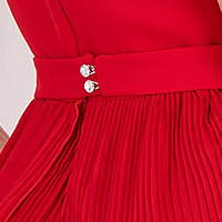 Pleated Red Voile Dress in A-line with Bare Shoulders - StarShinerS