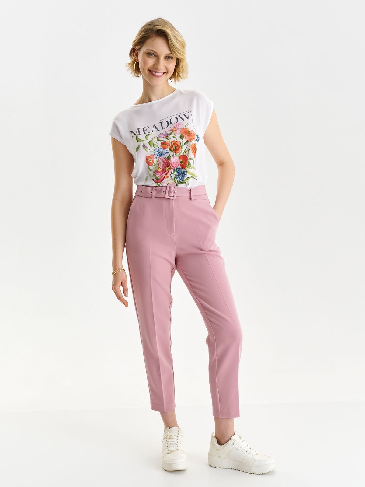 White women`s blouse thin fabric with easy cut with floral print