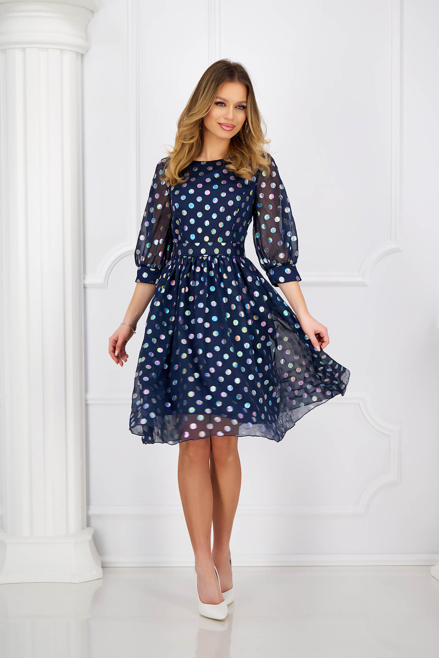 Veil dress in A-line with polka dots accessorized with belt and bow - StarShinerS 1 - StarShinerS.com