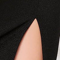 Krepp ceruza ruha - fekete, buggyos ujjakkal, átlapolt dekoltázzsal - StarShinerS