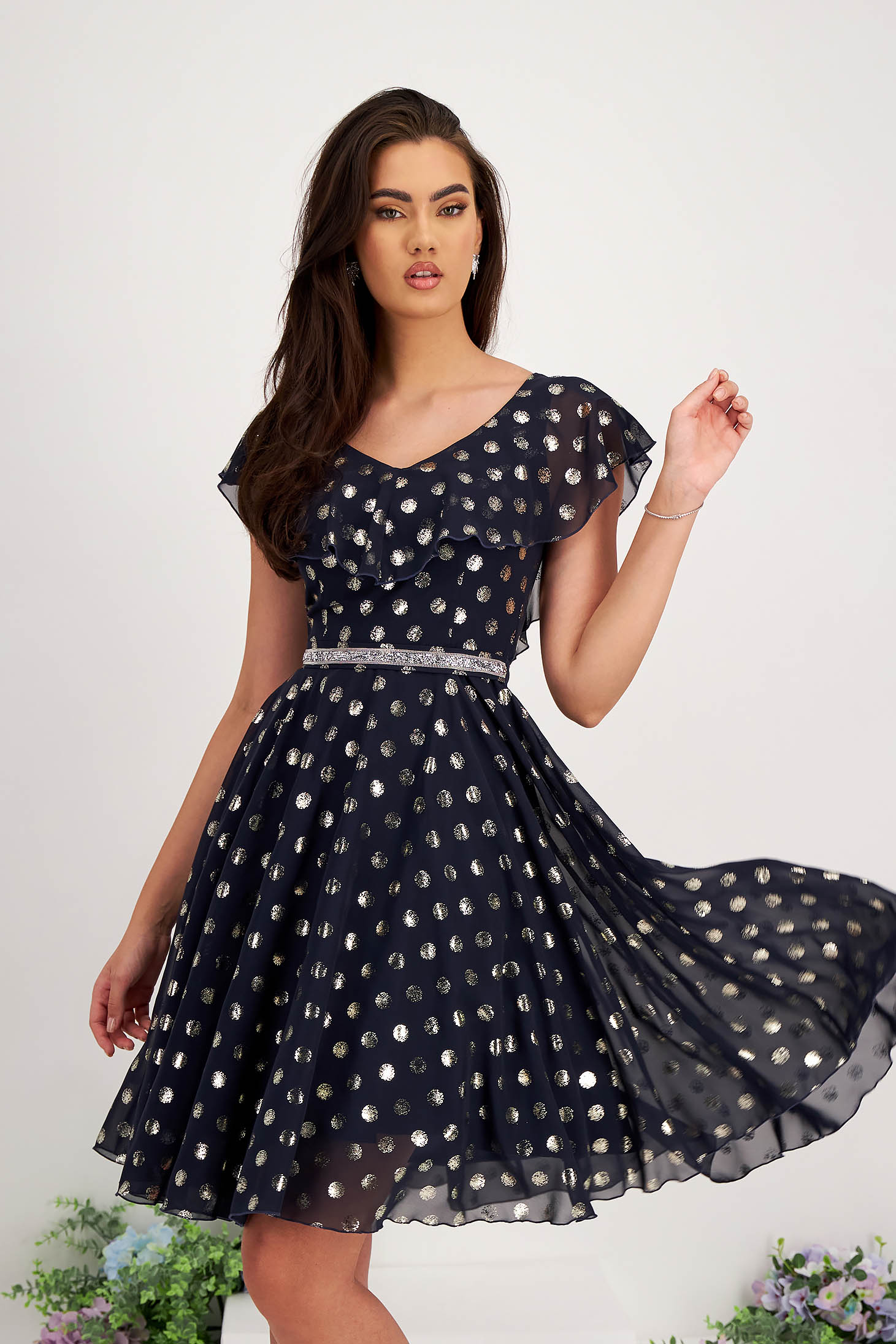 - StarShinerS dress cloche midi soft fabric with ruffle details