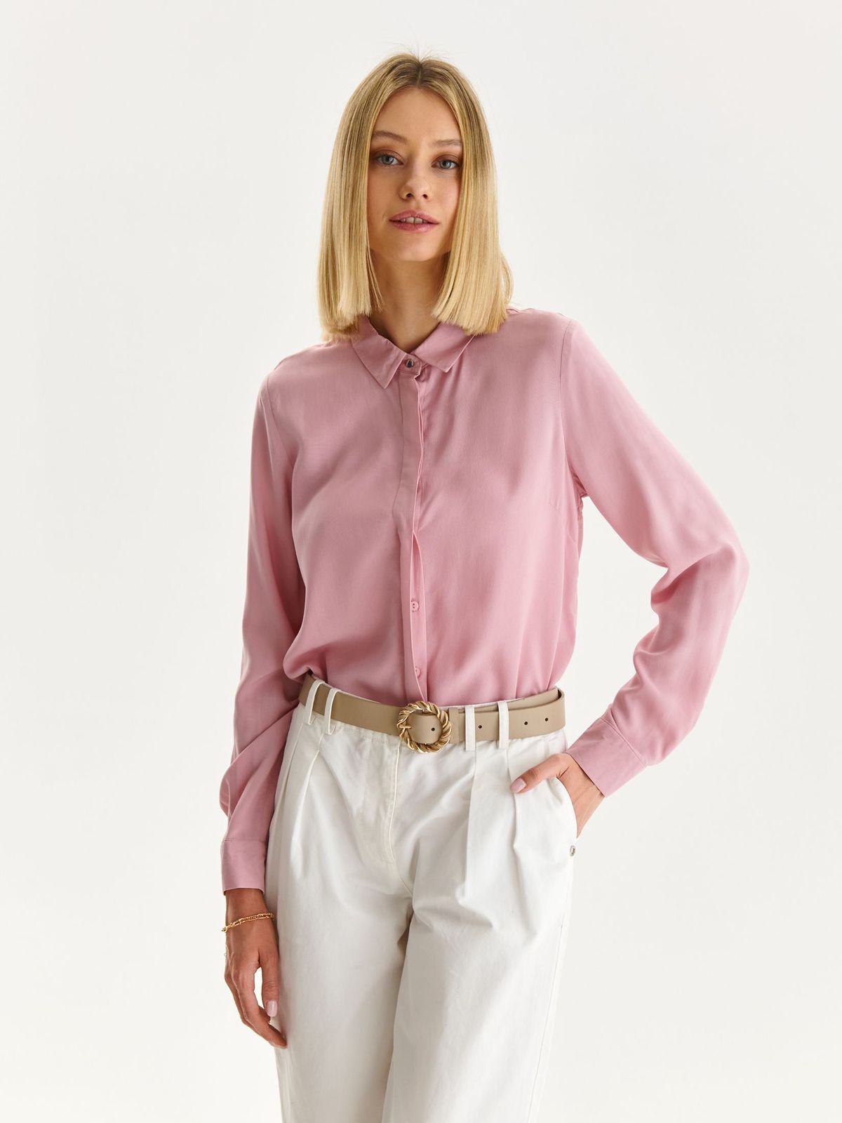 Pink women`s shirt from veil fabric loose fit