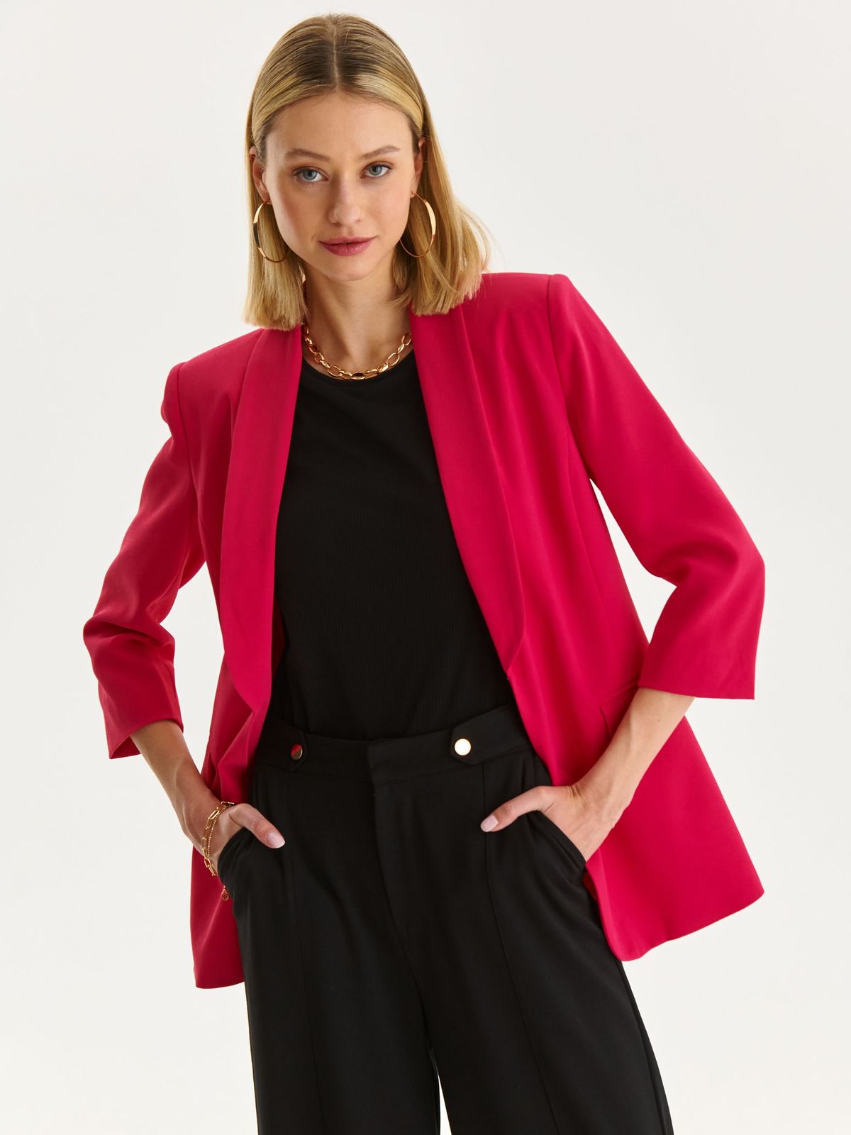 Fuchsia jacket slightly elastic fabric straight lateral pockets