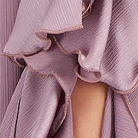 Világos lila hosszú harang lábon sliccelt ruha szatén hatásu muszlin anyagból