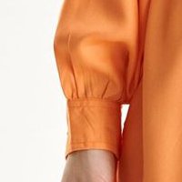 Rochie tip camasa din material subtire portocalie cu croi larg si maneci bufante - Top Secret