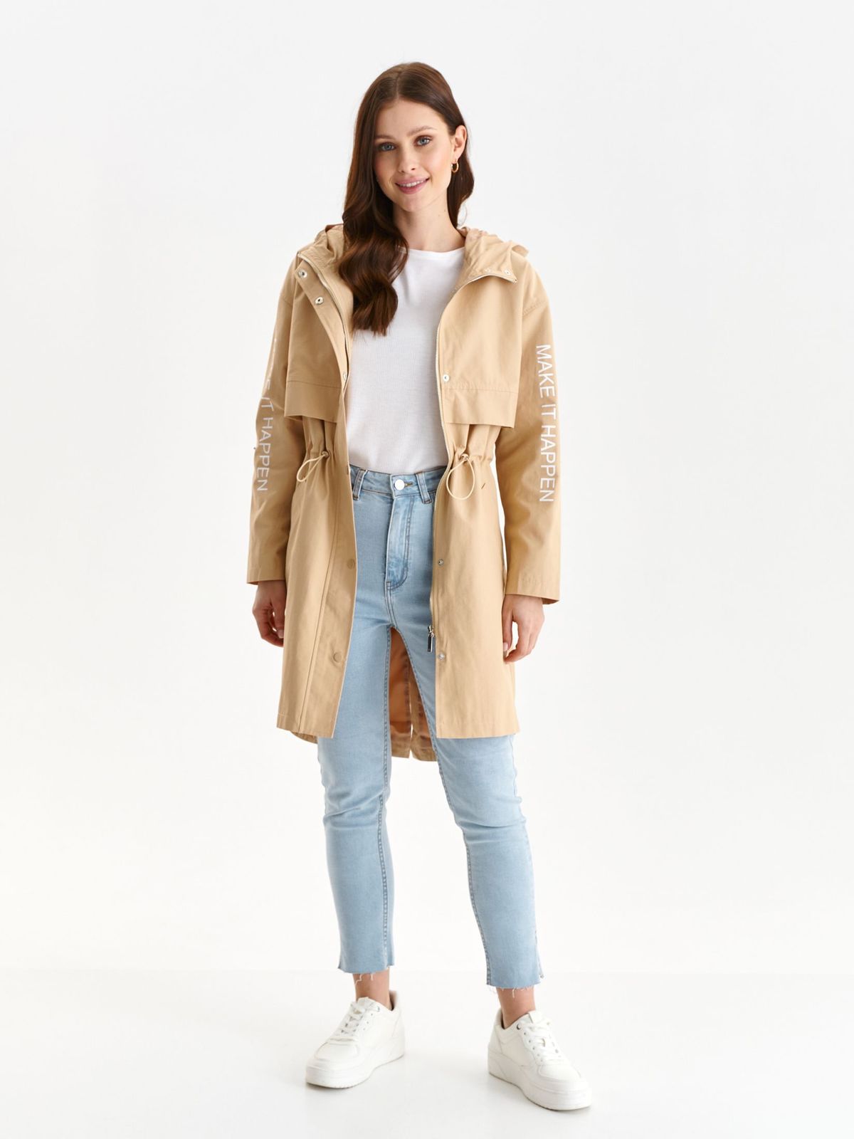 Beige jacket from slicker loose fit with laced details asymmetrical