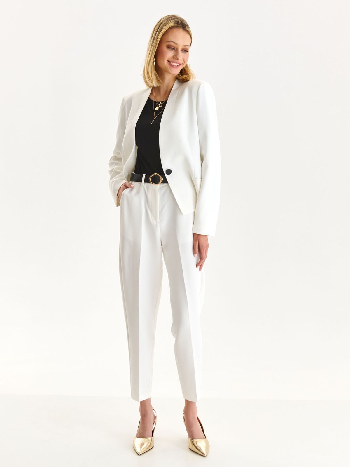 White trousers slightly elastic fabric high waisted conical