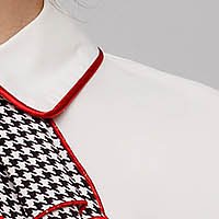 White women`s shirt cotton tented ruffled collar