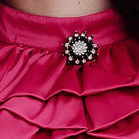 Fuchsia women`s blouse from satin loose fit ruffled collar