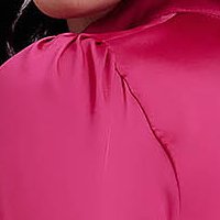 Fuchsia women`s blouse from satin loose fit ruffled collar