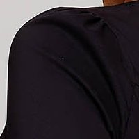 Fekete pamutból készült szűkített derekán fodros női ing masnival a hátoldalán