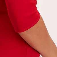 Red crepe pencil dress with wrapover neckline and puffed shoulders - StarShinerS