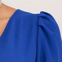 Blue crepe pencil dress with wrap neckline and puffed shoulders - StarShinerS