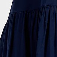 Navy Blue Cotton Dress with Loose Fit and Floral Embroidery - SunShine