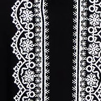 Fekete bő szabású pamutból készült ruha virágos hímzéssel