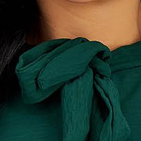 Dark Green Georgette Dress in Flared Style with Elastic Waist and Scarf-Type Collar - Lady Pandora