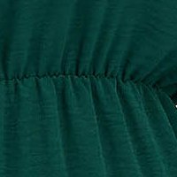 Sötétzöld georgette ruha harang alakú gumirozott derékrésszel kendő jellegű gallérral