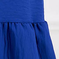 Blue Georgette Dress in A-Line with Elastic Waist and Scarf-Type Collar - Lady Pandora
