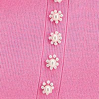 Rochie din tricot fin roz cu un croi mulat si aplicatii cu perle tip floare - SunShine