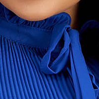 Kék bő szabású bő ujjú muszlin női blúz kendő jellegű gallérral