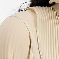 Beige women`s blouse from veil fabric loose fit with puffed sleeves