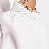 White women`s shirt poplin long loose fit strass with ruffles on the chest