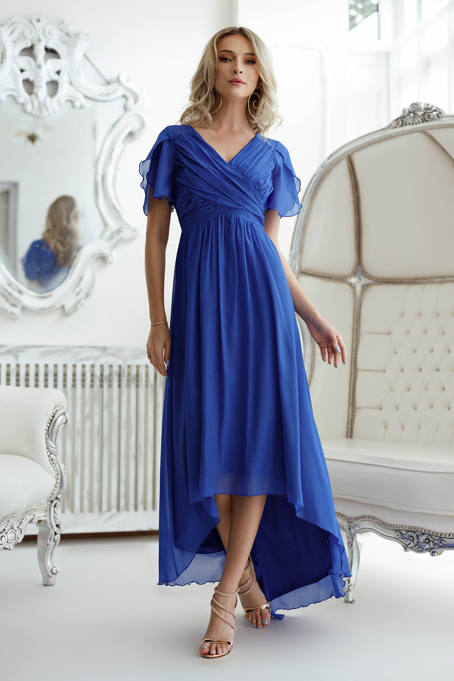 Asymmetric Blue Glitter Chiffon Dress - Artista 1 - StarShinerS.com