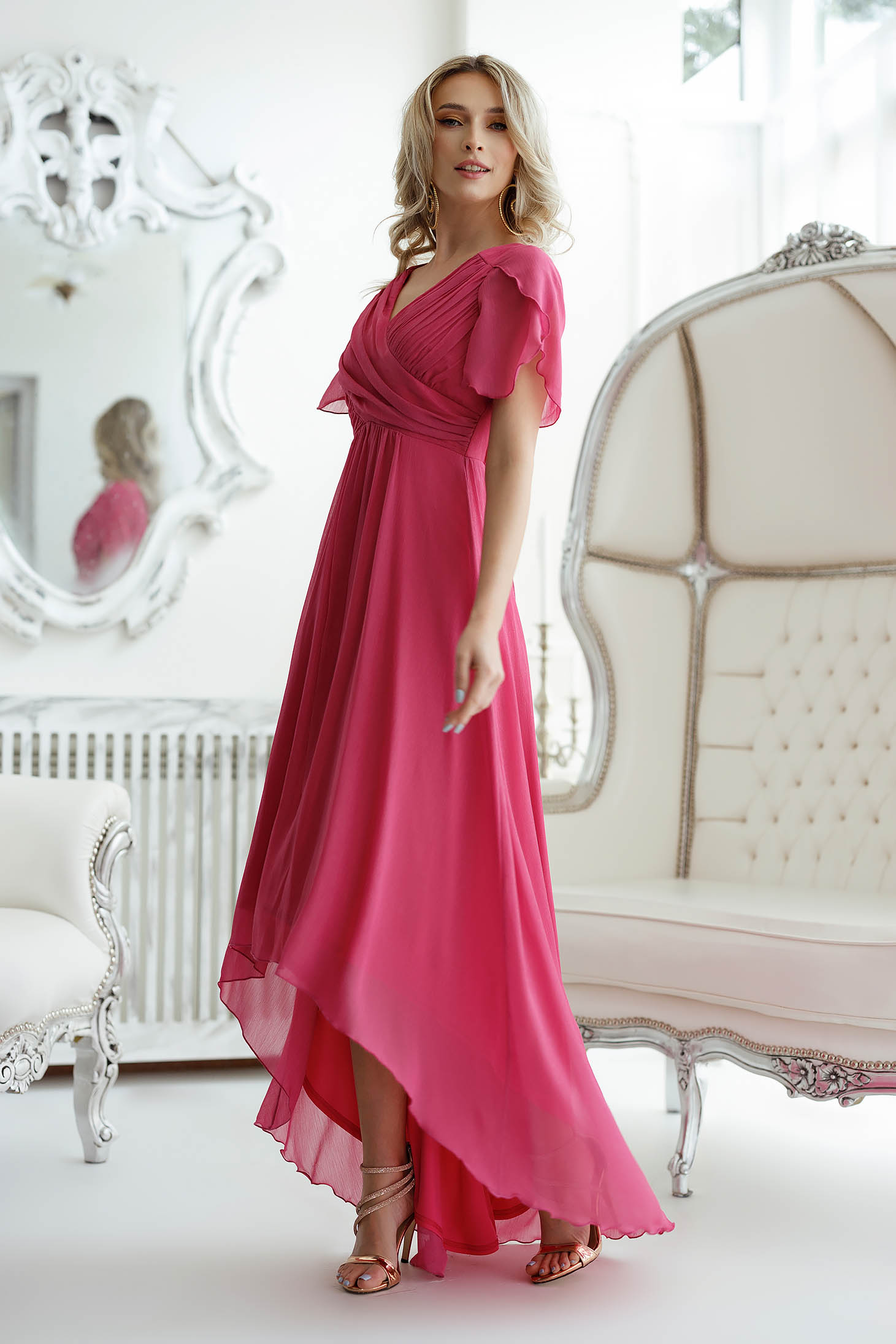 Asymmetrical Voile Dress with Pink Glitter in Clos - Artista 1 - StarShinerS.com