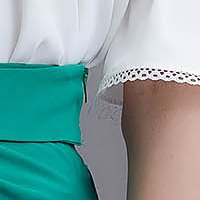 Green pencil type skirt made of thin slightly elastic fabric with pleats at the waist and front slit - Fofy