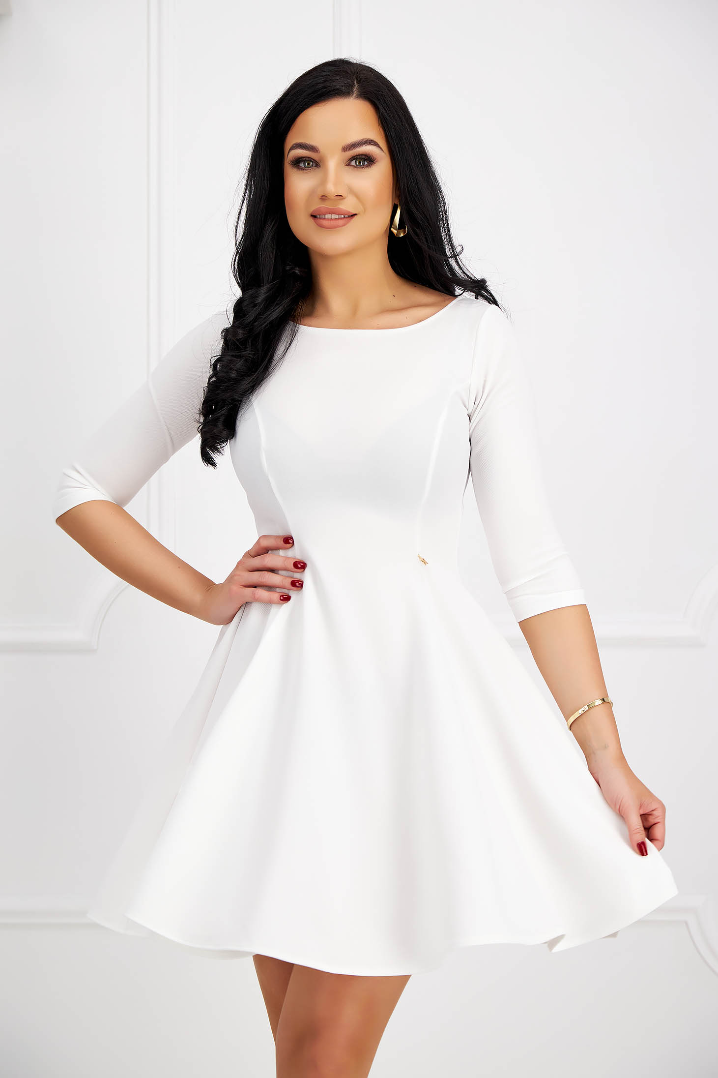 Ivory Crepe Short A-line Dress with Rounded Neckline - StarShinerS 1 - StarShinerS.com