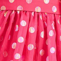 Fuchsia Veil Dress in A-line with Polka Dots Accessorized with Belt and Bow - StarShinerS