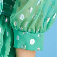 Rochie din voal verde in clos cu buline accesorizata cu cordon si funda - StarShinerS