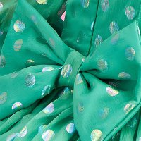 Green veil dress in flared style with polka dots, accessorized with belt and bow - StarShinerS