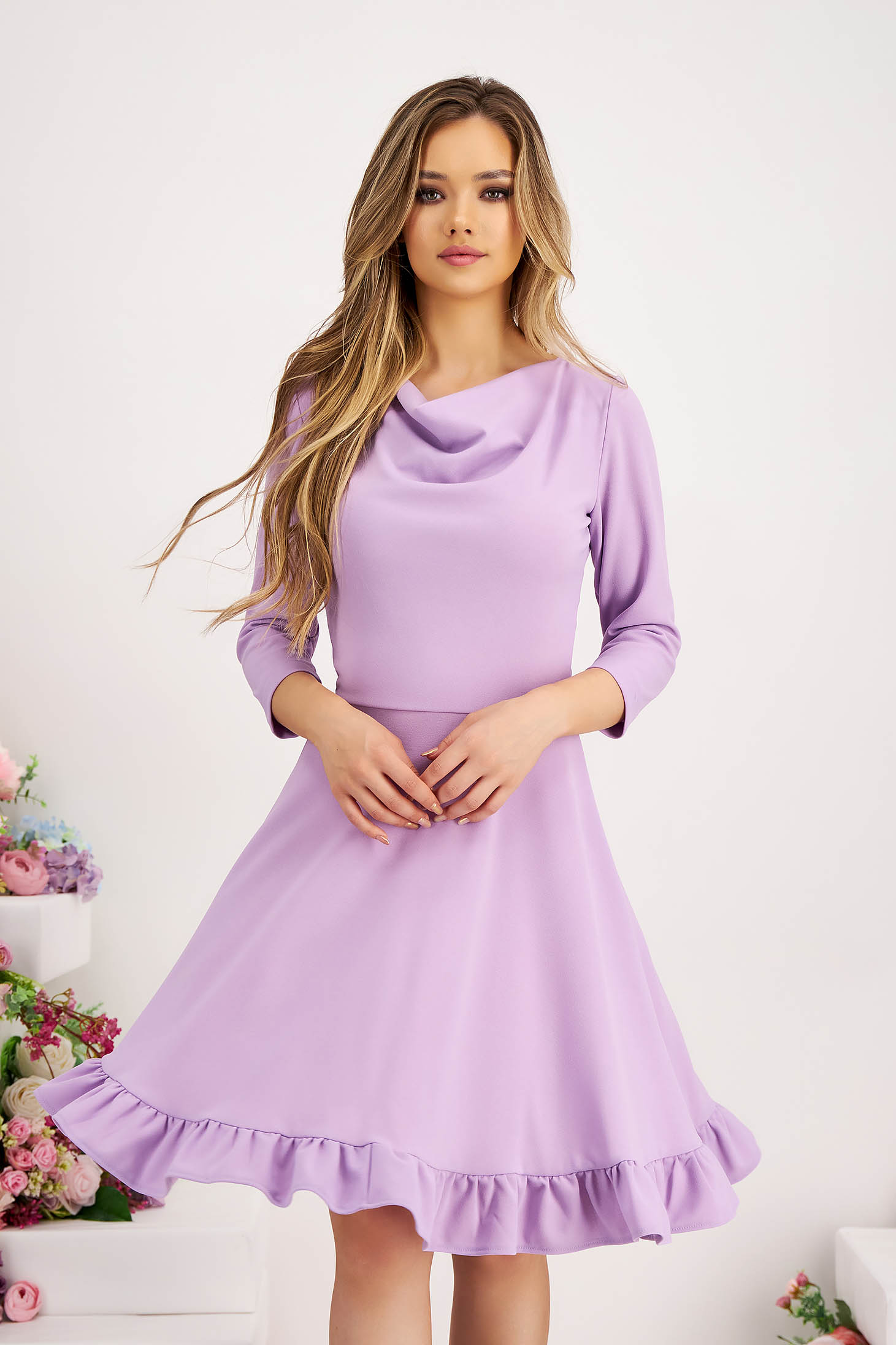 Lightpurple dress crepe cloche cowl neck - StarShinerS with ruffles at the buttom of the dress