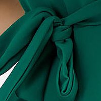 Midi green crepe dress with bell sleeves and detachable belt - SunShine